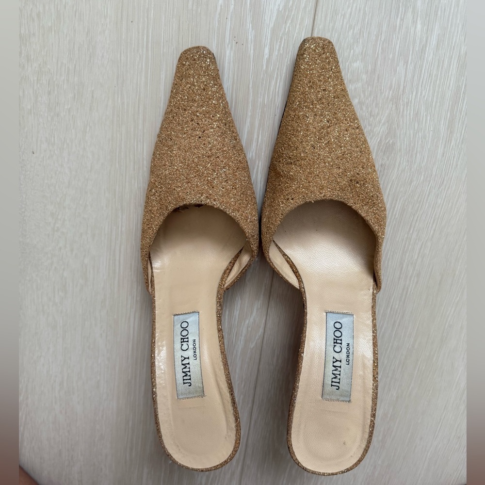 Jimmy Choo Glitter Gold Closed Toe Heels with Dust Bag - Picture 7 of 14